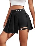 GORGLITTER Damen Hosenrock Kurze Hose Culottes Hosen Casual Minirock Asymmetrisch Röcke mit Schnalle Schwarz L