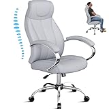 BASETBL Bürostuhl Chefsessel 200kg, Schreibtischstuhl Ergonomisch, Drehstuhl Bürosessel mit Wippfunktion, Höhenverstellbarer, Bequemer Bürostuhl Leder, Home Office Chair, Chefsessel Ergonomisch - Grau