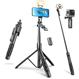 Selfie Stick Stativ mit Licht, [360° Balance Griff] Aluminium Extra Langes 1,54 m Handy Stativ mit Bluetooth Fernbedienung für Videoblogs Live Streaming, kompatibel mit 4-7'' Smartphones