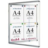 Floodirekt Schaukasten Wand 4 x DIN A4 Plakatschaukasten mit Alurahmen & Acrylglas inkl. Magnete Infokasten Aushang Aushangkasten Magnetische & beschreibbare Rückwand
