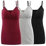 COLOMI Still-Tanktops für Mutterschaft Unterhemden für Schwangere BH zum Stillen Basic Camisole (XL,Black+Grey+Red Wine/3Pack)