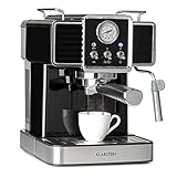 Klarstein Gusto Classico Espressomaker Espressomaschine Siebträgermaschine, Siebträger Kaffeemaschine 1350 W, 20 Bar Druck, Volumen Wassertank: 1,5 L, abnehmbares Tropfgitter aus Edelstahl, schwarz