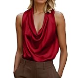 KBOPLEMQ Satin Tank Top Damen Elegante Einfarbig Tanktops Casual Wasserfallkragen Trägershirts Locker Unterhemd Weich Ärmellos Tshirt Dünne Bluse Sportshirt Bequem Sommer Weste Frauen Homewear
