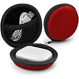 MyGadget Kopfhörer Aufbewahrung [ 8 x 8 cm ] - Mini Tasche Schutztasche Transport Box - Zubehör für z.B. In Ear Case Ohrhörer | Apple Airpods | USB Sticks - Rot