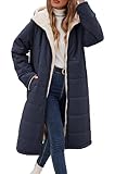 Vancavoo Wintermantel Damen Lang Winterjacke Warm Gefüttert Winterparka Winter Jacke Mantel Parka Steppmantel Daunenmantel mit Kapuze,Marineblau,M