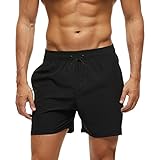 Aisprts Badehose Herren, Badeshorts mit Reißverschlusstaschen für Herren Schnell Trocknende Wasserabweisend Herren Badehose mit Tunnelzug Meshfutter Schwimmhose Männer, T1 Schwarz, L
