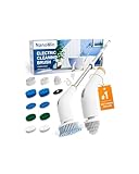 NanoMin 13 in 1 Elektrische Elektrische Reinigungsbürste mit Verlängerungsgriff, Badzubehör-Set mit 11 austauschbaren Bürsten für Toilette, Badewanne, Küche, Boden(Ivory White)