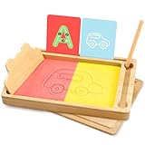 Pourbibi Holz Montessori Sand Schreibtafel Kinder Spielzeug, Buchstaben Lernen und Zeichen Spielzeug, Lernspielzeug Geschenke für Kinder ab 3-6 Jahre alt Junge Mädchen Geburtstag Weihnachten Geschenk