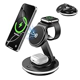 Mag-Safe Ladegerät,3 in 1 Faltbar Ladestation für Apple Watch und iPhone & Airpods,Wireless Charger mit iPhone 16/15/14/13/12 Serie,Apple Watch 9/8/7/6/5/4/3/2/SE und AirPods 3/2/Pro(Schwarz)
