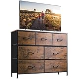 WLIVE Kommode mit 7 Schubladen aus Stoff, Kommodenschrank für Schlafzimmer, Kommode Wohnzimmer, mit Stabiler Stahlrahmen, Vintagebraun-Schwarz