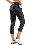 Damen-Fahrradhose, 4D-gepolstert, hohe Taille, Radhose, Caprihose, 3/4 Radhose mit Reißverschlusstaschen, Camoblack, X-Groß