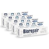 Biorepair, Zahnpasta Pro White, 4 Packungen à 60 ml, Zahnpasta mit aufhellender Polymer PVP-Technologie, repariert Nagellack und Zähne für weiße und glänzende Zähne, ohne Fluorid