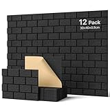 Soundsbay Akustikplatten selbstklebend 12 Stück, Schallschutz Wand Rechteckiger Ziegeltyp Schallschutzplatten, Akustikpaneele für Akustische Behandlung und Wanddekoration 30x40x0.9cm (Schwarz)