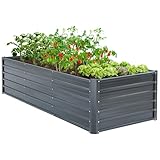 Ohuhu Hochbeet Metall Pflanzenbeet 240x90x60 cm, Hochbeete für Garten aus robustem Stahlblech mit stabilem Design, Rostschutz und Langer Haltbarkeit – Ideal für Gemüse, Kräuter & Blumen Anthrazit