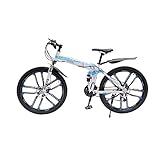 CLEADONG 26 Zoll Mountainbike E Bike Zusammenklappbar, Mountainbike Höhenverstellbar, Unisex Bike Für Herren Damen, Fahrrad Mit 21gang Und Scheibenbremse (Blau + Weiß, Federgabel)