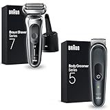 Braun Series 7 Flex mit Reinigungsstation, Trimmer & Rasierer Herren Elektrisch, silber + Bodygroomer/Intimrasierer Mann, Körperpflege- und Haarentfernung für Herren,wasserdicht,