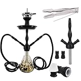 RMAN® Shisha Wasserpfeife 55cm Mini Hookah Aluminium Klein Shisha Set Komplett mit Silikonschlauch Kaminkopf Kaminaufsatz Mundstück Edelstahl Tauchrohr Diffusor Zange Shisha Zubehör