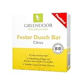GREENDOOR Dusch Bar Citrus 60g, festes Duschgel, hautmilde Dusche mit Bio Sheabutter, ohne Palmöl Sulfate Plastik, Naturkosmetik natürlich ohne Tierversuche