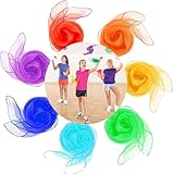 EHIOG 7 Stück Chiffontücher Set, Chiffontücher für Tanzen,Bunte Chiffontücher,für Tanzen Jonglieren Sensorisches Aktivitäten Dekoration,Kinder Mädchen Party-Aktivitäten Zubehör Dekoration, 45x45cm