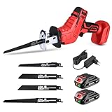 ONEVAN Akku Säbelsäge, 3100 SPM Fuchsschwanz Säge Elektrisch Reciprosäge mit 2 2.0Ah Akkus und 4 Sägeblätter, Strichlänge 22mm, Akku Tigersäge für Holz, Kunststoff, Metall