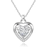 EXGOX Silber Kette Dame Silber Herz Halsketten 925 Sterling Silber Kristall Herz Anhänger Halskette Liebe Einstellbare Silber Halskette Frauen Geburtstag Weihnachten