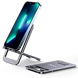 JSAUX Handy Ständer, Faltbarer Aluminium Handyhalterung Tisch Handy Halterung Halter handyständer Kompatibel für iPhone 16 15 14 13 12 Pro Max X Xr 8 7 Samsung S24 S23 S22 S21 A53 Kindle Switch Grau