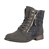 Elara Damen Stiefeletten Worker Boots Spitze Chunkyrayan B9812-KB Grau-41