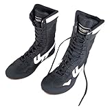 Boxschuhe High Top Training Wrestling Schuhe Lange Stiefel Boxschuhe Wettkampftraining Leichte Schuhe Herren Atmungsaktiv (Black, 41)