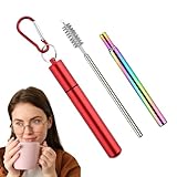 Wiederverwendbare Reise-Trinkhalme mit Etui, wiederverwendbare Reise-Strohhalme – Set mit faltbaren Trinkhalmen, Zubehör für Kreuzfahrtschiffe, Strohhalme aus Edelstahl mit Bross