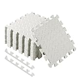Aotusoa Bodenschutzmatte 1 cm Dicke Bodenmatte Profi-Set 30x30x1,0 cm Kompaktmatten EVA Sportmatte Rutschfest Fitnessmatte Pool Unterlage Sport Matten (Weiß, 24 Stück + Randleisten | 2,16m²)