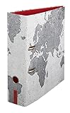 Ordner Aktenordner Motiv 'Weltenbummler“ Motivordner Teenager Erwachsene DIN A4 ca. 8 cm breit Weltkarte Weltreise, grau rot