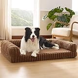 BEDSURE orthopädisches Hundebett Grosse Hunde - 89x64x18cm wasserdichtes Hundesofa mit Memory-Schaum & Eierkarton-Schaum, waschbarer und Abnehmbarer Cordbezug Hundecouch, sandbeige