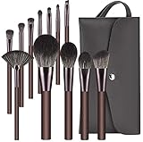 HEYMKGO Pinselset Makeup, 12 Stück Professionelles Make Up Pinsel Set, Foundation Blending Schminkpinsel Lidschatten Make-up Pinsel Gesicht und Auge Makeup Brushes Braun Kosmetikpinsel mit Ledertasche