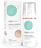 Cosphera Hyaluron Serum hochdosiert 50ml Vegan I Hyaluronsäure Konzentrat Microneedling geeignet I Anti Falten Creme für Augen, Gesicht, Hals & Dekollete Anti Aging Gel für Frauen und Männer