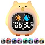 Yissvic Kinderwecker für Schulanfänger Wecker Kinder mit Nachtlicht Schlummermodus Display Baby Leiser Wecker Kinderzimmer (Eule)