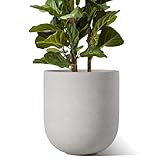 LE TAUCI Keramik Blumentopf Gross, 30cm Planters for Indoor Plants, Mid-Century Modern Flower Planter Pots with Drainage Hole and Plug, Cylinder Round Planter Pots, Set of 1, Grau