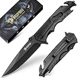 NedFoss FA48 Taschenmesser, 10cm Rettungsmesser mit Gurtschneider, Glasbrecher &Flaschenöffner, Klappmesser mit Liner Lock& Kugellager, Einhandmesser für Auto, Survival Rescue messer Outdoor mit Glip