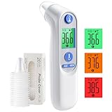 Ohrthermometer für Baby Erwachsene, Ohr Fieberthermometer mit Altersmessung und farbcodierte Temperaturanzeige, digitales infrarot-Thermometer mit 21*Einweg-Schutzkappen (Weiß)