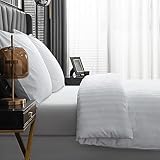 Amolavet Hotel Bettwäsche 200x200 Baumwolle Weiß 3teilig Set Bettwäsche 200x200 Mako Satin Baumwolle Damast Streifen Weiss mit Reißverschluss für Ganzjährig