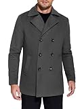 COOFANDY Herren Zweireihiger Erbsenmantel Wintermantel Kurzer Trenchcoat Kerbkragen, grau dunkel, X-Large