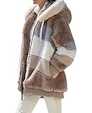 ABINGOO Damen Mantel Kapuzenjacke Winterjacke Mode Warm Hoodie Pullover Jacken Reißverschluss Plüschjacke Fleecejacke Oberteile(Khaki,XL).