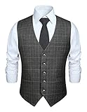 HISDERN Manner grau formale Hochzeitsfeier Weste Baumwolle Plaid hellgrau Kleid Anzug Weste L