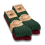 4 Paar Alpaka Socken Herren Damen Wollsocken warme Wintersocken 20900 (Rot Grün 39-42)