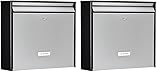 Burg-Wächter Briefkasten Edelstahl mit Namensschild, A4 Einwurf-Format, Verzinktes Stahlgehäuse anthrazit beschichtet mit Edelstahl Tür, Oxford-Set 6877 B+S, Mattschwarz (Packung mit 2)