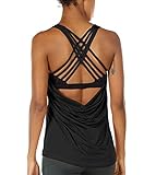 icyzone Damen Sport Tops mit Integriertem BH - 2 in 1 Yoga Gym Shirt Fitness Training Tanktop (L, Black)