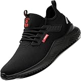 SUADEX Arbeitsschuhe Sicherheitsschuhe Herren Damen Leicht Atmungsaktiv Stahlkappenschuhe Unisex Sneaker mit Stahlkappe Schwarz 44EU