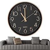 Chedin 30cm Rund wanduhr ohne tickgeräusche Modern Quarz Wanduhr Ohne Tickgeräusche,Wanduhr Kinder,Wanduhr Groß,Uhrwerk für Wanduhr Lautlos（Gold/Schwarz）