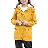 Generisch Mädchen Allwetter-Regenmantel mit Fleecefutter, Windbreaker, Kapuzenjacke für Outdoor-Wandern, Camping, Winter, warm, Thermisch, Winddicht, Softshell-Mantel (Yellow, 11-12 Years)