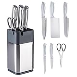 Heimwerk Germany Messerset mit Messerblock – 7-teiliges Edelstahl Küchenmesser Set inkl. Kochmesser, Tranchiermesser, Hackmesser, Gemüsemesser, Allzweckmesser & Schere (7 Teilig) - inkl. Schärfer