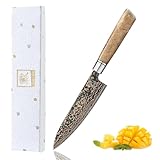 zayiko BlackMagma Damastmesser I 16,5 cm Klinge aus 33 Lagen Damaststahl mit Kupfer & Bronze sowie Ahornholzgriff I Edles Damast Küchenmesser in Geschenkbox Allzweckmesser